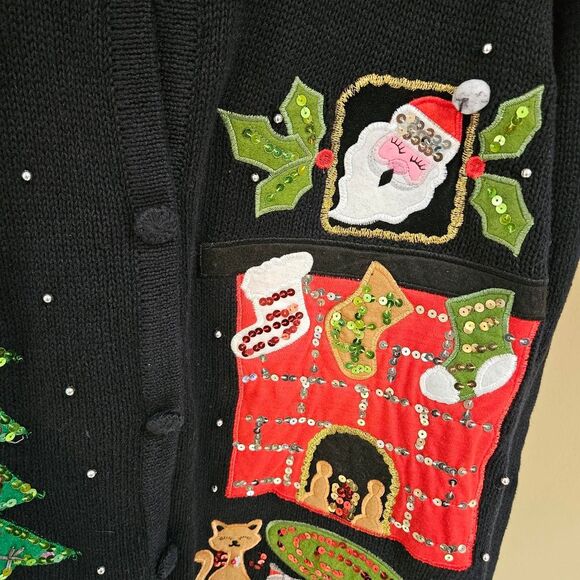 y2k ugly christmas sweater with cats black cardigan - Picture 3 of 6
